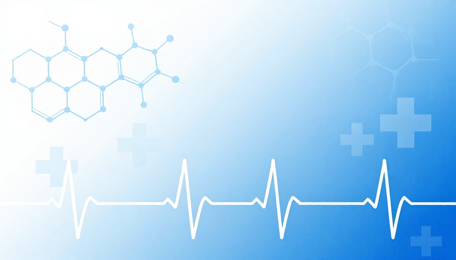 蓝白渐变科技医疗背景图,融合分子与心电图元素