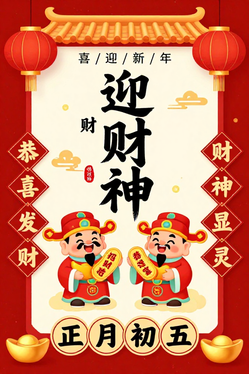 红金配色迎新财：中国风春节海报