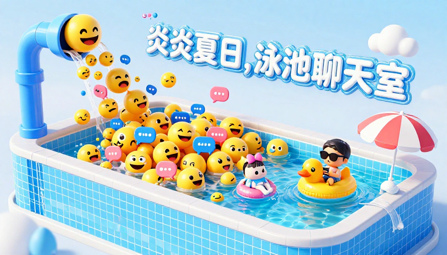 夏日泳池派对：Q版表情与聊天气泡的欢乐场景
