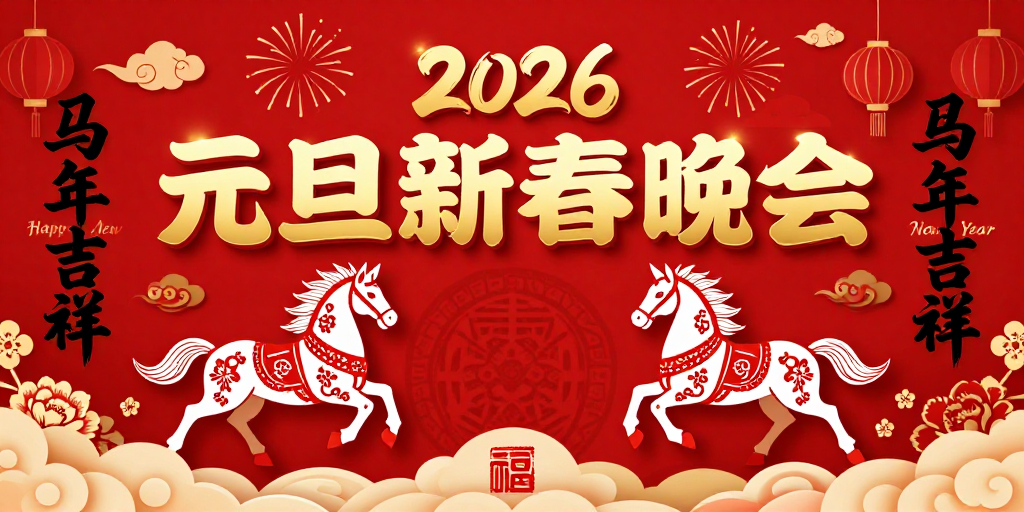 2026元旦新春晚会·红金配色中国风海报