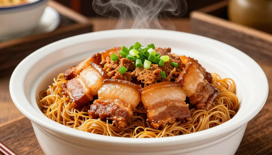 金黄粉蒸肉热气腾腾,中式美食摄影大片