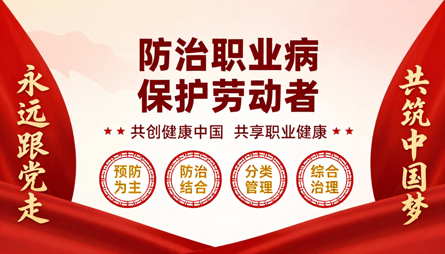 红色对称海报：职业病防治与健康中国宣传