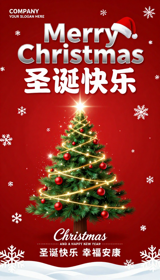高饱和红色圣诞海报：现代设计与佳节祝福