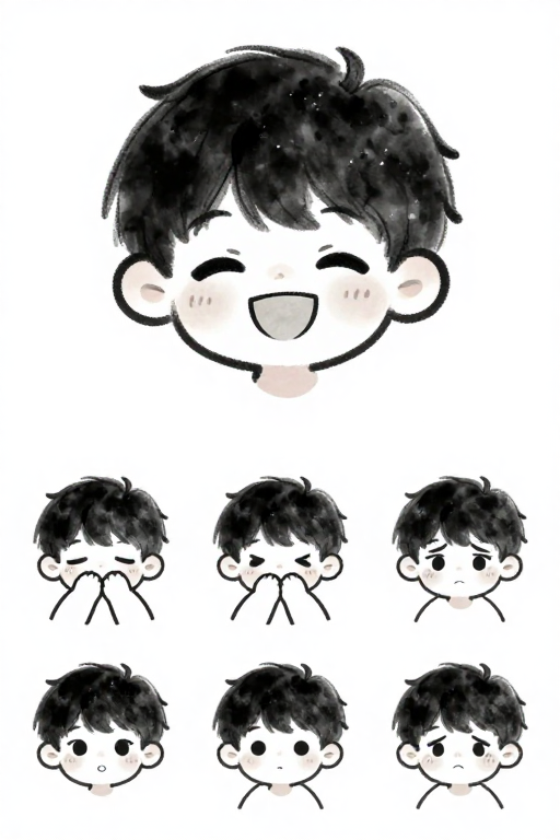 水墨萌系小男主多表情插画