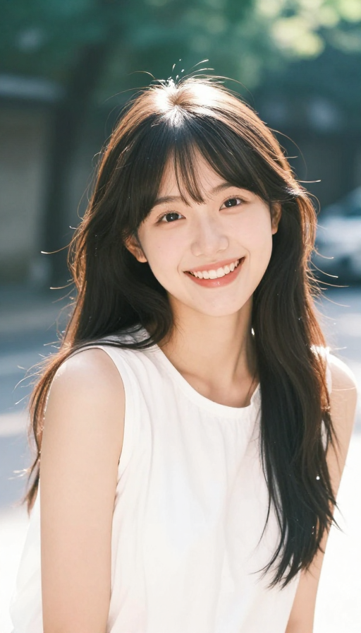 阳光下的日系少女：胶片感活力笑容