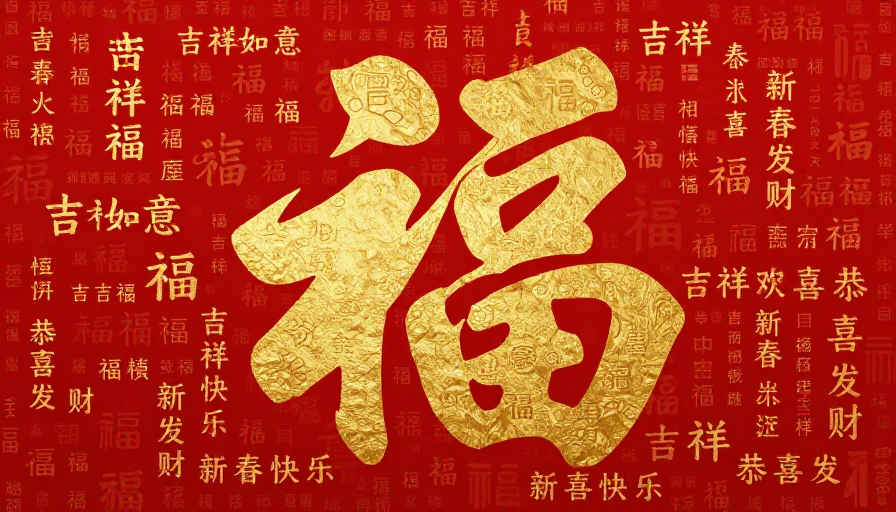 中国新年红金福语·新春祝福背景图