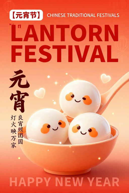 元宵佳节插画海报：温暖团圆氛围