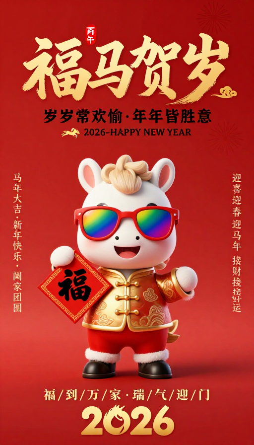 福马贺岁：2026中国风新年插画海报