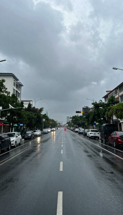 暴雨中的城市街景:写实摄影风