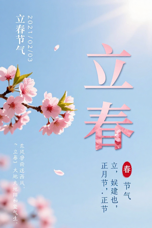 立春樱花意境:清新春日艺术字海报设计