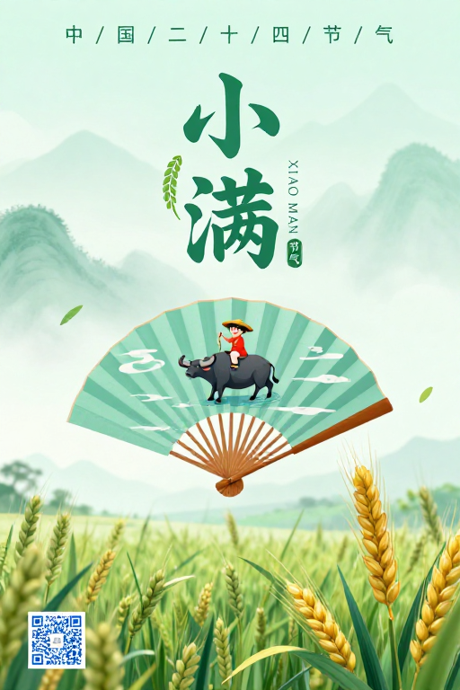 小满时节·水墨青绿田园意境插画