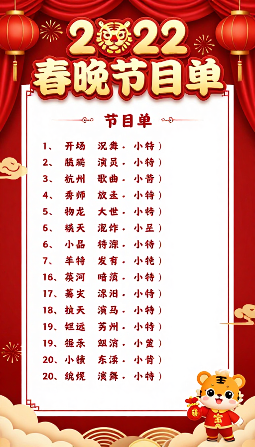 2022春节中国风晚会节目单海报设计