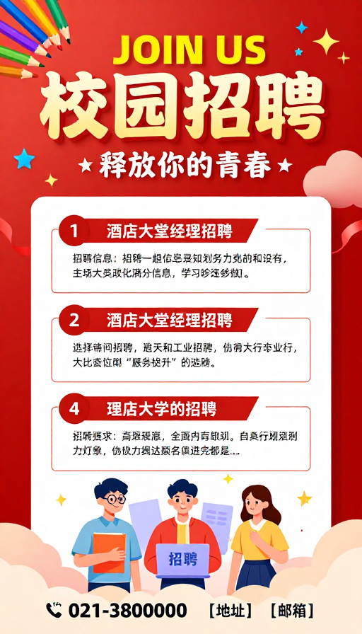 热烈活力的校园招聘海报，释放青春梦想