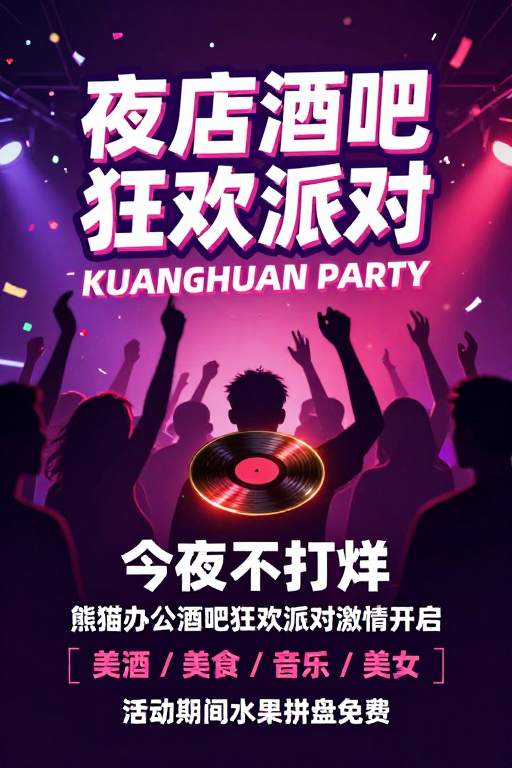 霓虹夜店狂欢:高饱和派对氛围海报