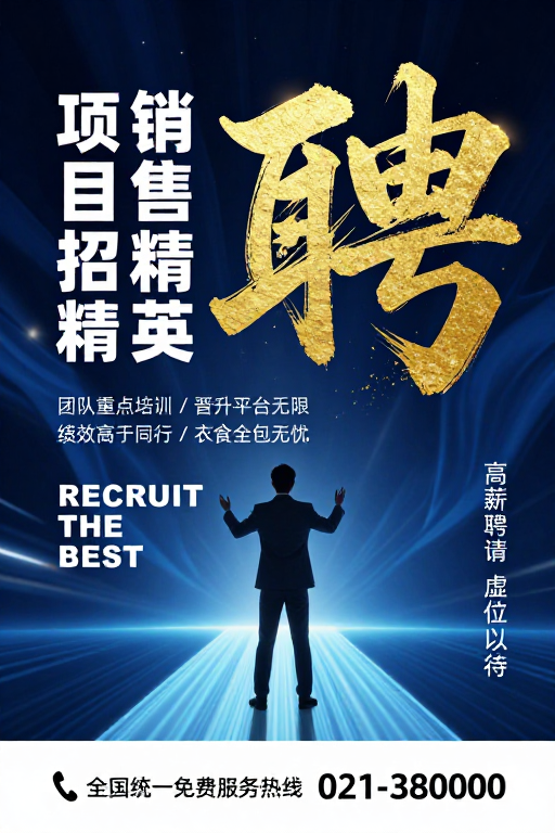 高端科技风招聘海报：寻访销售精英，虚位以待