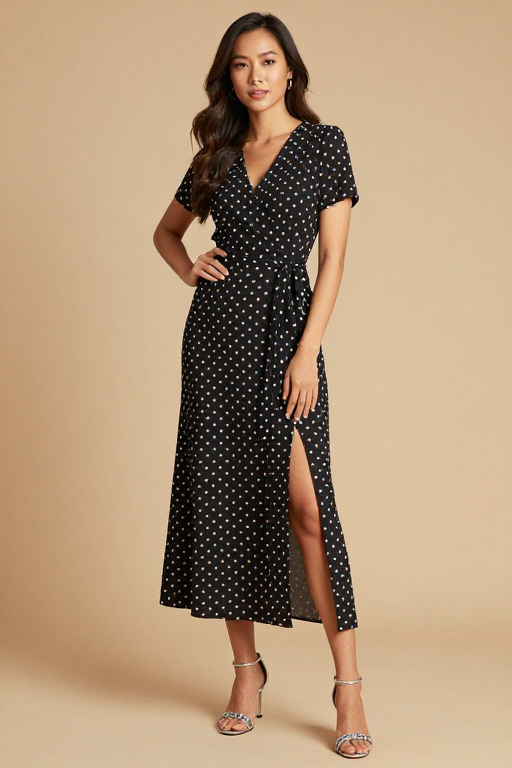 优雅亚洲女性波点长裙时尚写真