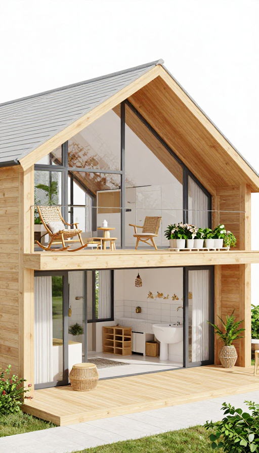 宁静原木风养老住宅全景·超写实3D渲染