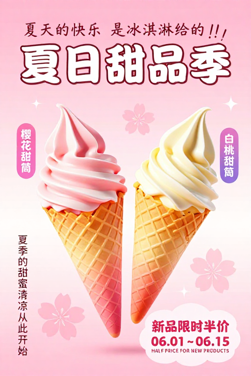 夏日甜蜜甜品季:粉嫩冰淇淋海报