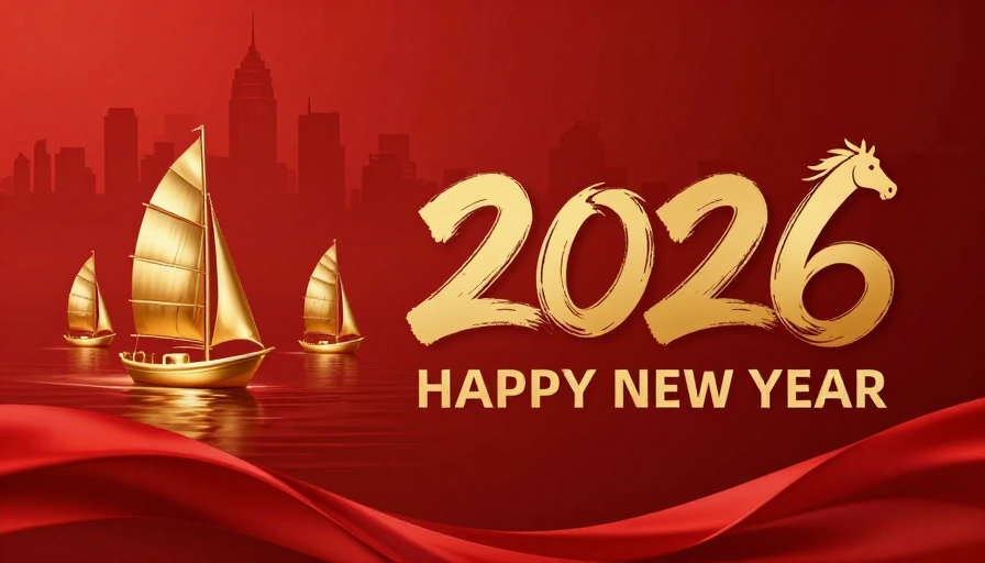 金红2026新年贺图:帆船骏马迎祥瑞