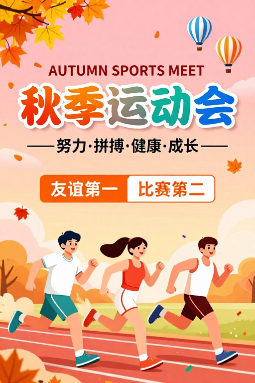 清新活力秋季运动会插画海报