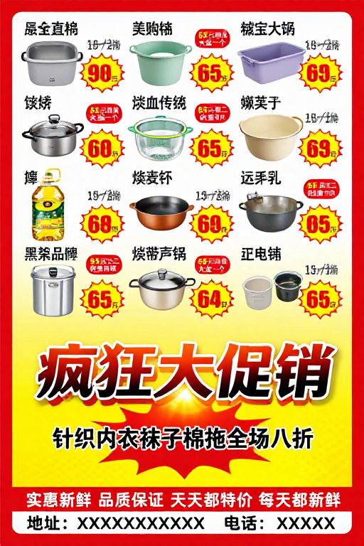 活力红黄配色超市狂促海报