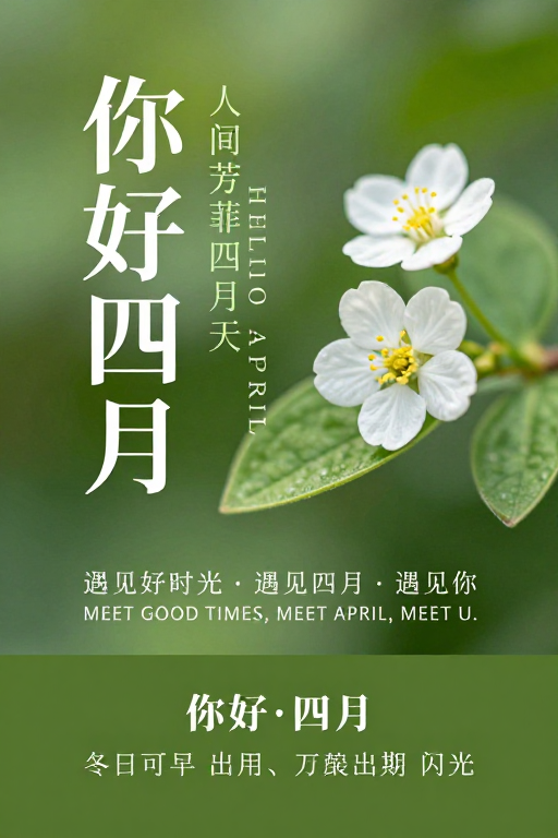 极简诗意春日海报:你好四月遇见好时光