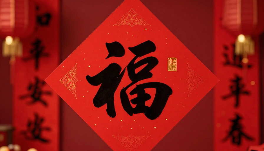 传统新年福字艺术海报,红色喜庆氛围浓厚