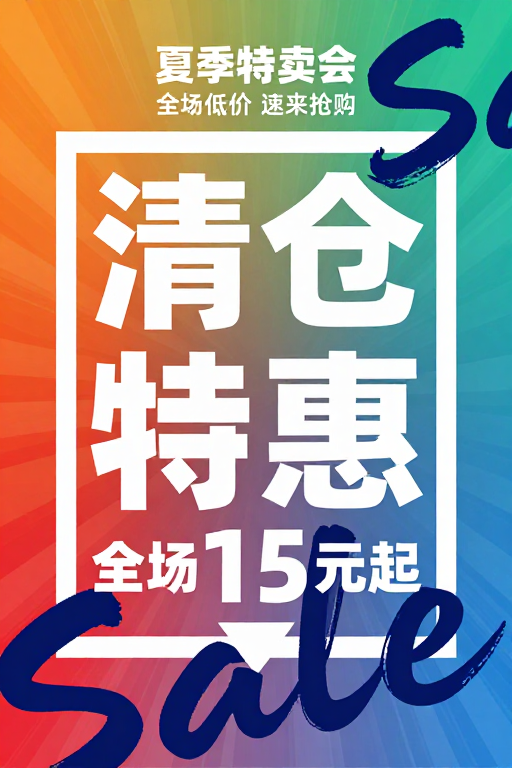 夏季清仓特惠海报：高饱和动感促销视觉设计