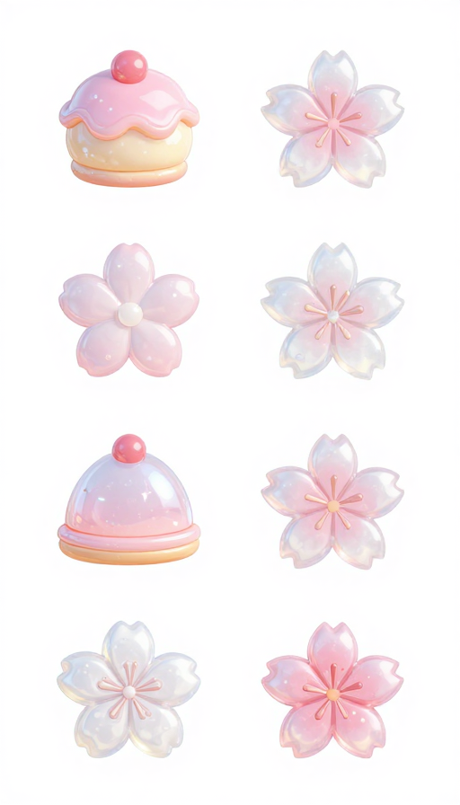 可爱透明闪亮点心樱花图标 UI 设计