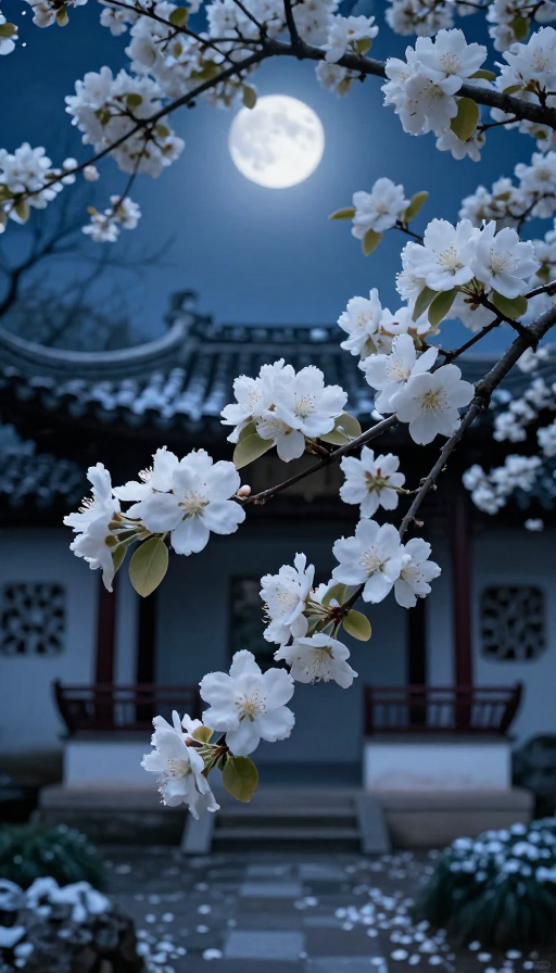 月色海棠·蓝调园林的静谧绽放