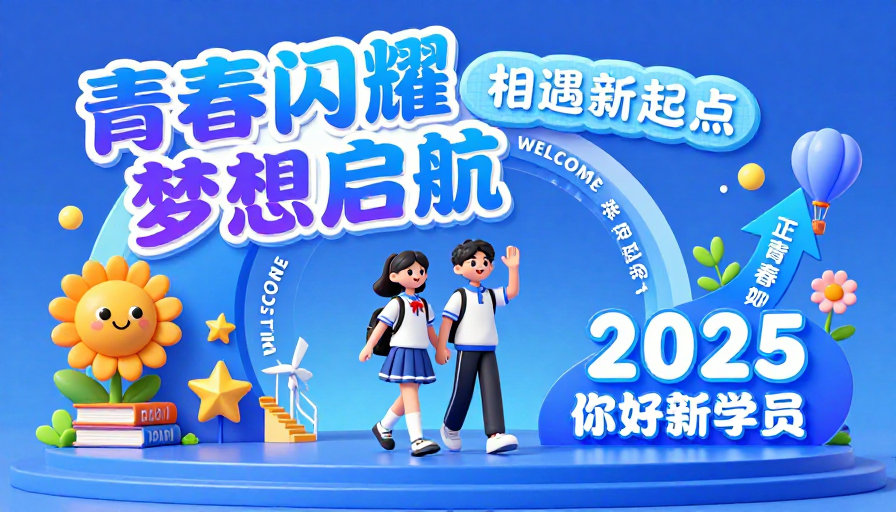 青春闪耀:2025校园迎新3D艺术海报