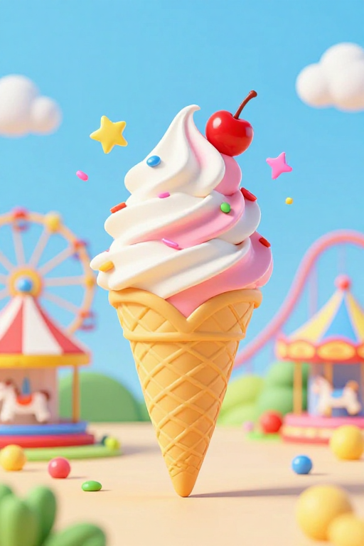 夏日梦幻卡通冰淇淋:缤纷游乐场中的清新美味