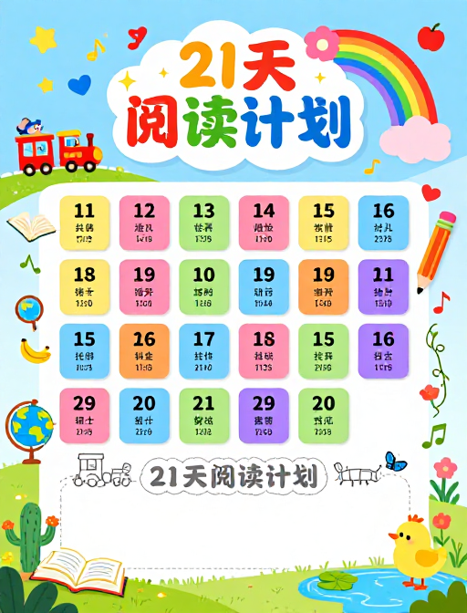 童趣盎然：21天阅读打卡计划海报