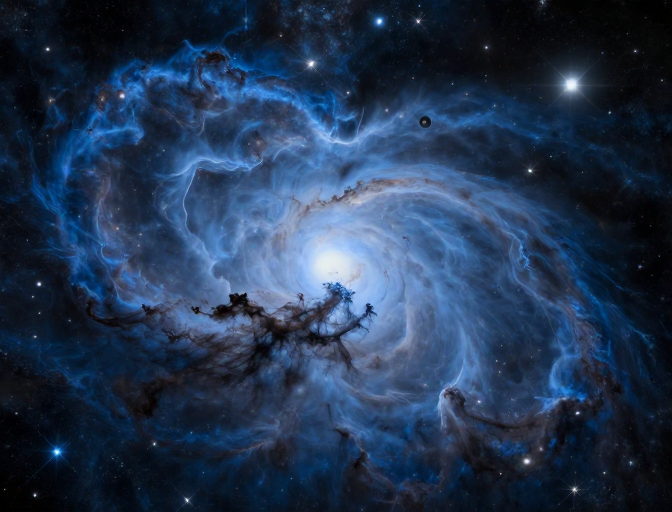 深邃冷蓝光晕宇宙星空摄影，呈现高清细节与科学美感