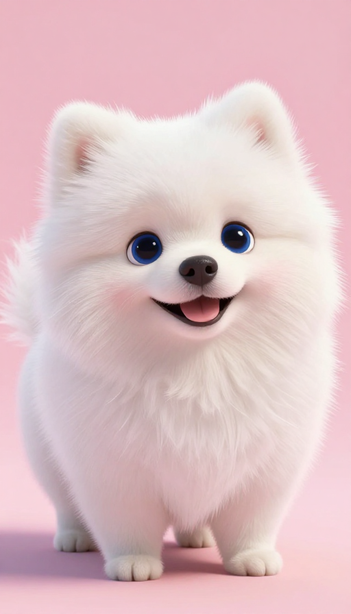 皮克斯风白色博美幼犬萌态3D渲染图