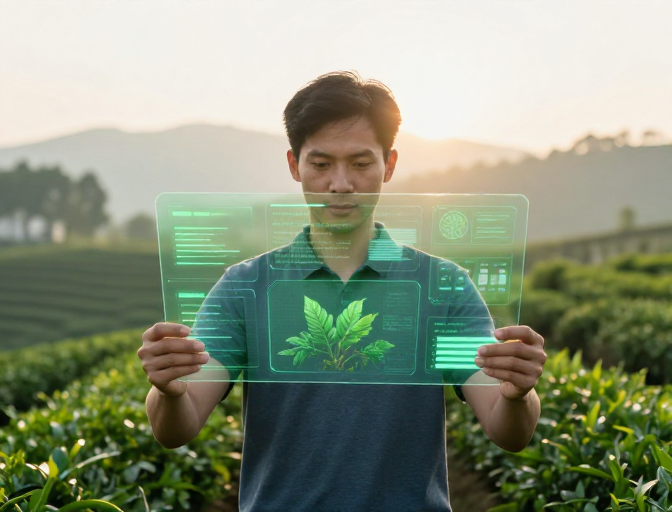 晨光茶园中的智慧农业全息界面展示