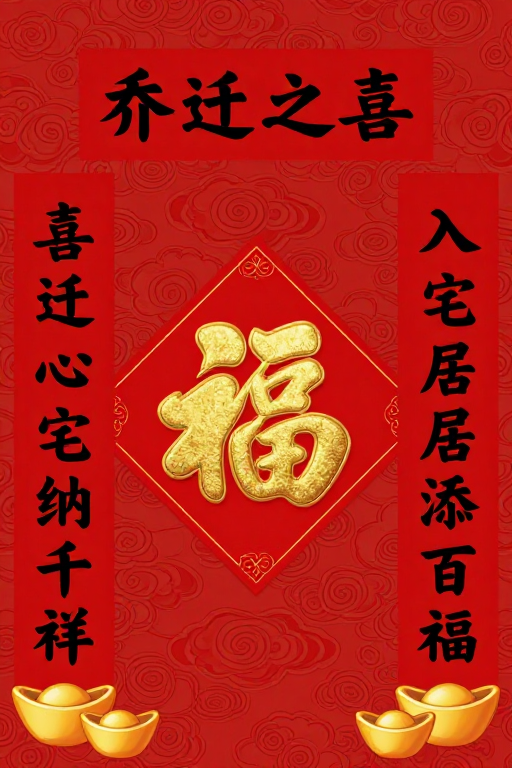 传统中式春联海报：乔迁之喜与福气满满