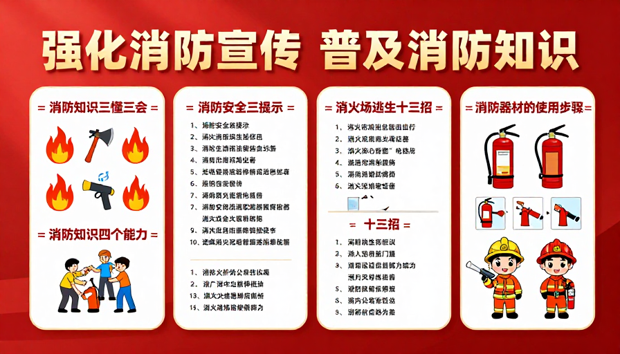 消防知识科普宣传海报:卡通插画设计