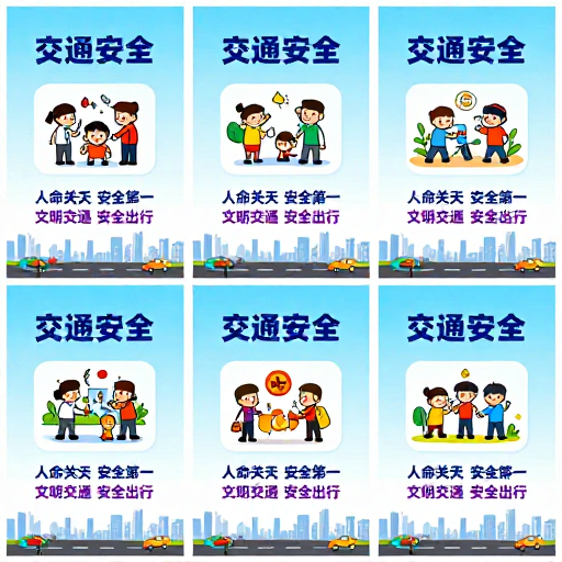清新插画风交通安全宣传海报系列
