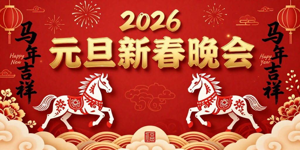 红金配色中式新年晚会海报