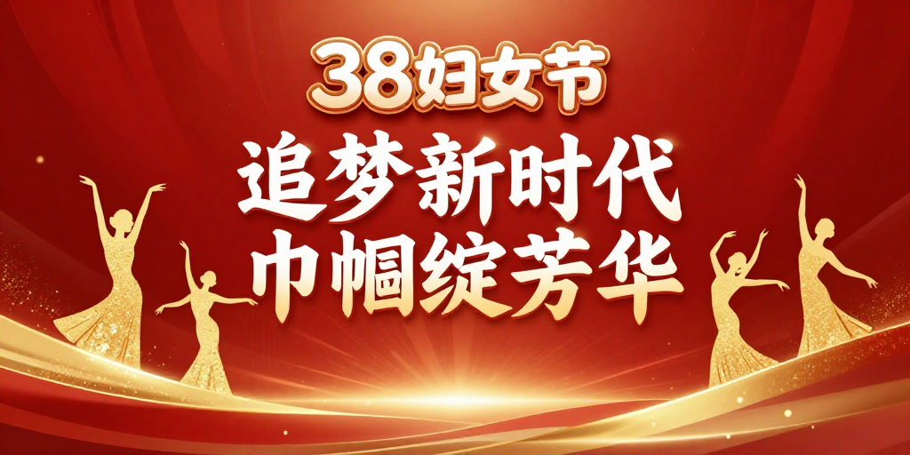 红金交织的38妇女节庆典海报:巾帼力量绽放新时代