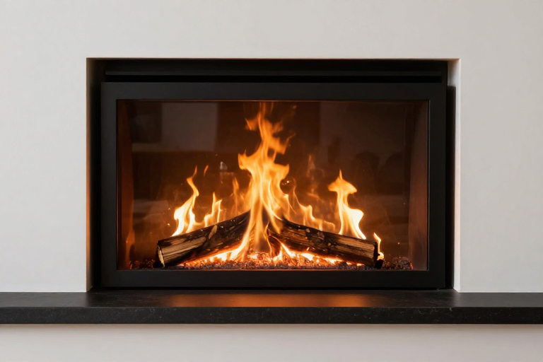 现代极简壁炉：橙焰暖光映衬高端家居设计