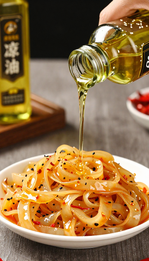 高级凉皮与清澈芝麻油:自然真实的美食摄影