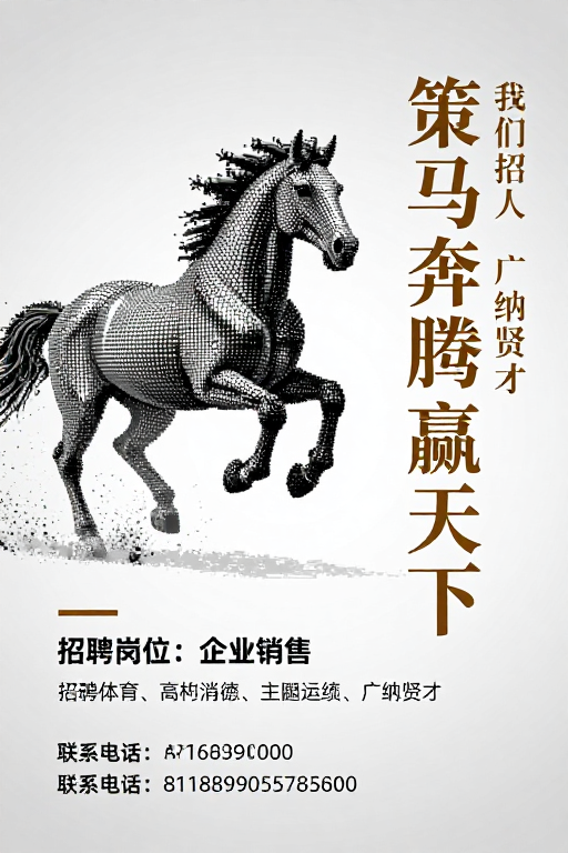 极简像素骏马 高级感招聘海报设计
