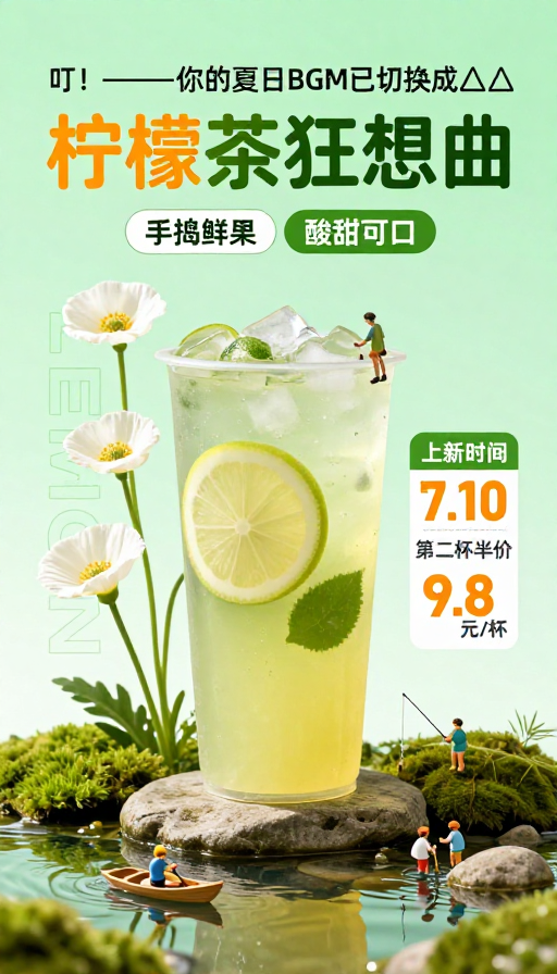 夏日清凉柠檬茶狂想曲 清新梦幻创意海报