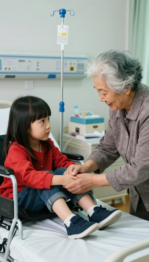 病房里的祖孙温情:紧握双手传递爱与陪伴