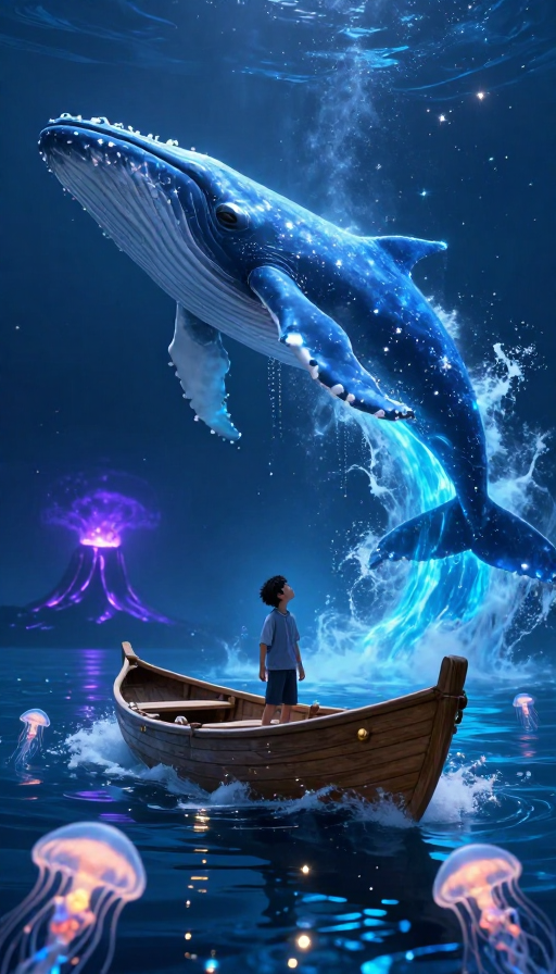 幽蓝巨鲸与少年：超现实深海奇幻之旅