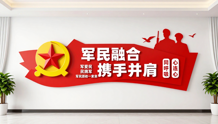 军民融合携手并肩：庄重红色文化墙设计