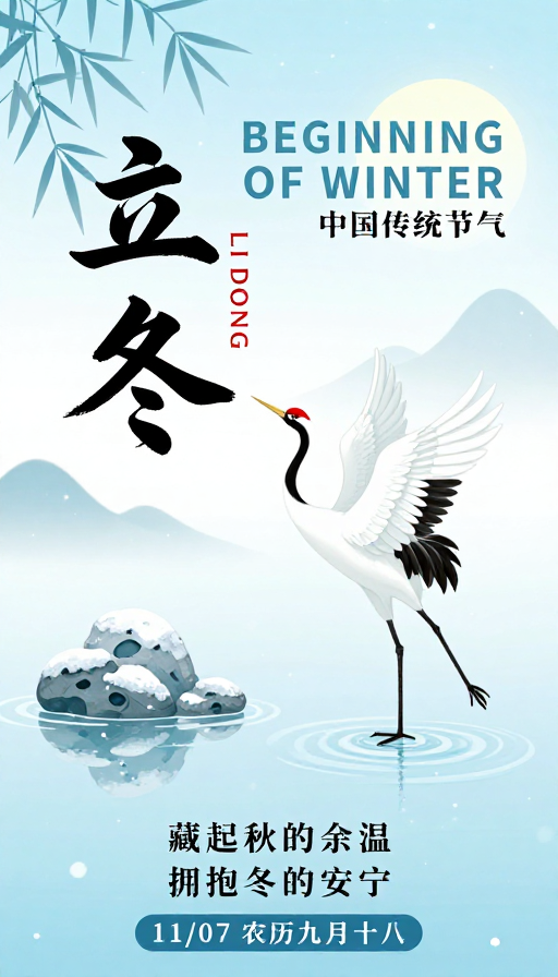 立冬:清冷蓝白意境中国风节气海报