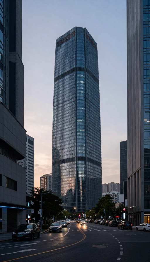 现代都市冷调街景：日落时分的超高清锐利质感